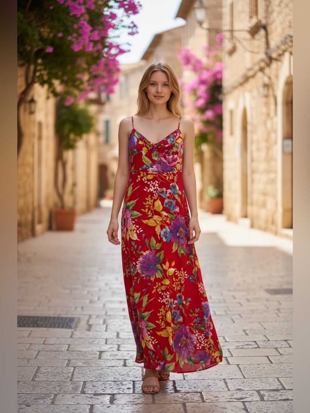 Lulu's Red Floral V-Neck Maxi Dress